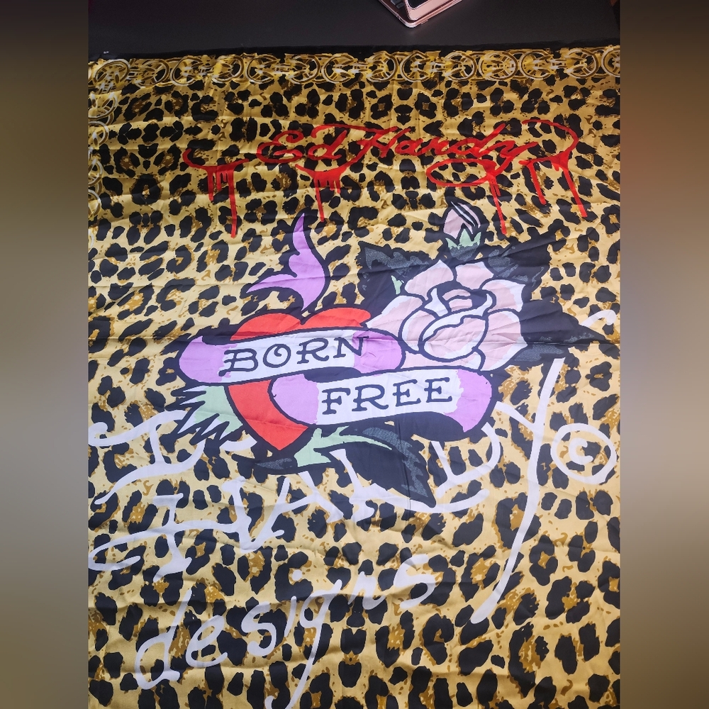 Ed Hardy Leopard Print born free Scarf with Tattoo Design